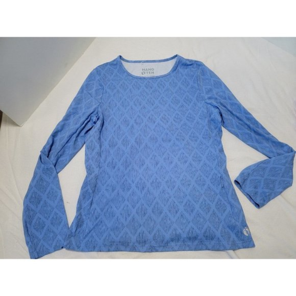 Hang Ten Women Long Sleeve Blue Geometric Large Rash Guard Protection Shirt